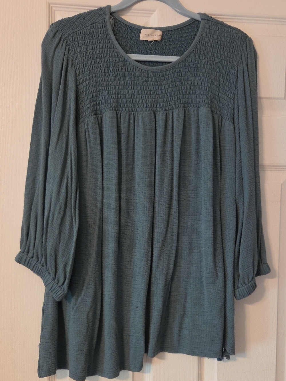 MELLODAY Smocked Yoke Top - Dusty Green